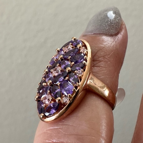 Purple gemstone lab ring 14k over sterling silver size 5 - Picture 5 of 7